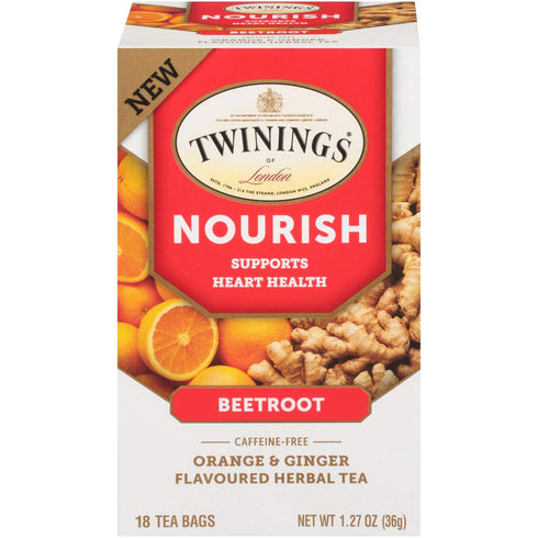 Twinings Daily Wellness Tea, Nourish Heart Healthy Beetroot, Orange & Ginger, Flavored Herbal Tea, 18 Count (Pack of 6)