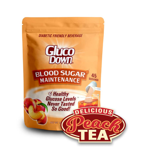 GLUCODOWN, Maintain Healthy Blood Sugar, Delicious Peach Tea Mix, Diabetic Friendly, 45 Servings, 1 Resealable Package.