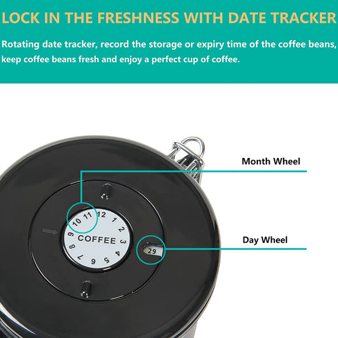 Feidet coffee canister , Airtight stainless steel coffee container with date tracker and scoop, 22 Oz coffee storage container for Grounds, Tea, Flour, Cereal, Sugar.