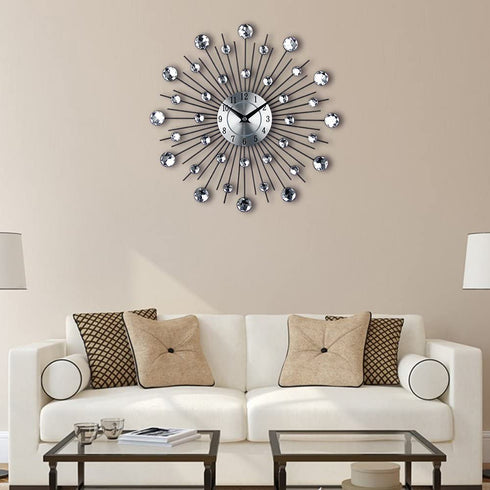 Timelike 3D Crystal Wall Clock - Celebration Decorative Metal Wall Clock, Sparkling Bling Diamond-Studded Silver Wall Clock Wall Decor for Kitchen, Living, Room Bedroom
