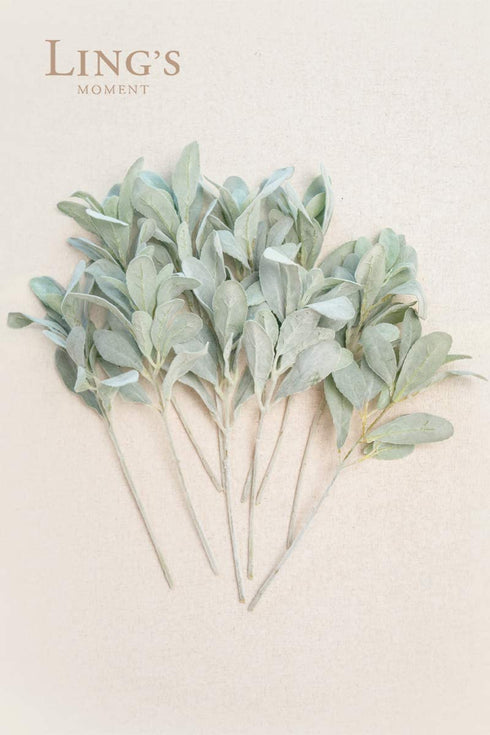 Ling's moment Artificial Flocked Lambs Ear Items ,10pcs Frosted Filler Leaves for Wedding Bouquet Centerpieces Floral Arrangement and Home Decor
