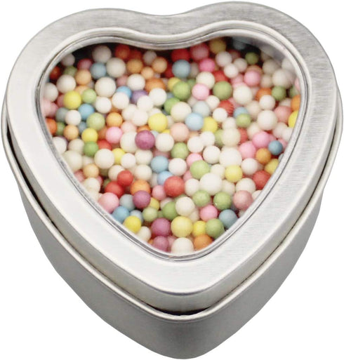 14-Pack 2oz Empty Heart Shaped Silver Metal Tins with Clear Window for Candle Making, Candies, Gifts & Treasures