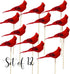Cardinal Floral Picks - 5" Red Cardinals on 7" Wooden Sticks - Set of 12 Birds Attached to Stems - Red Birds Centerpieces - Christmas DIY - Ornament Holiday Décor.