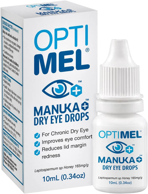 Optimel Manuka+ Honey Dry Eye Drops, Hydrate and Alleviate Symptoms of Chronic Dry Eye, Restore Eye Comfort, Pharmaceutical Grade Manuka Honey, Natural by Design, 0.34oz (Pack of 1)