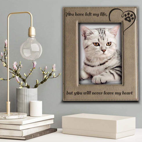 Bella Busta-You have left my life, but you will never leave my heart-memorial gifts for loss of dog or cat-Engraved Leather Picture Frame (4 x 6 Vertical)