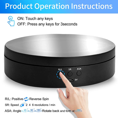 Foleto Turntable Display Stand,360 Degree Motorized Rotating Display Stand for Photography Products and Shows, Max Load 6.6Lb Video Shooting Props (Black 5.4?)