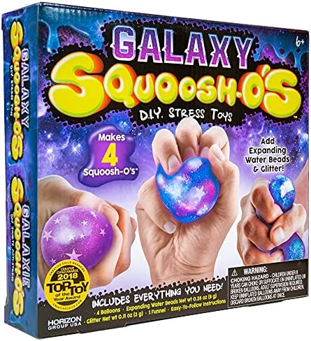 Galaxy Squoosh-O's DIY Fidget Toys by Horizon Group USA, Make 4 De-Stressing Toys, DIY Stress Balls For Kids, Includes Balloons, Funnel, Glitter, Expanding Water Beads & More