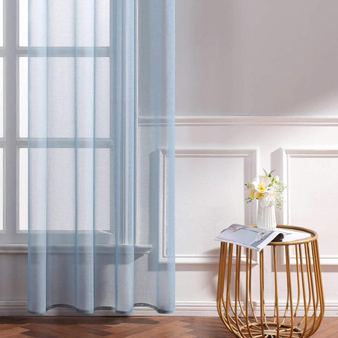 MIULEE 2 Panels Blue Semi Sheer Window Curtains Elegant Grommet Top Window Voile Panels/Drapes/Treatment Linen Textured Panels for Bedroom Living Room 54X84 Inch