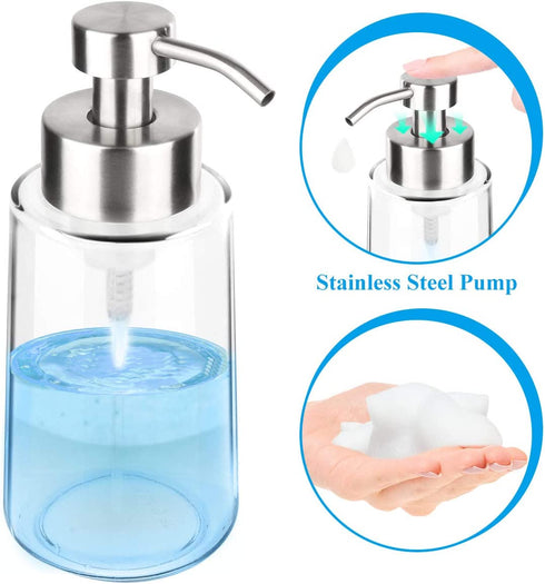 GLUBEE Glass Foaming Soap Dispenser, Thick Glass Soap Dispenser with Rust Proof Stainless Steel Pump, Clear Foam Soap Dispenser with Wide Opening for Kitchen and Bathroom?15 Oz?