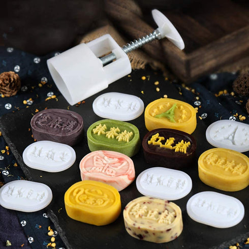 Xdodnev 6pcs Oval Press Cookie Stamp Moon Cake Decor Mould Barrel Mooncake Mold 100g DIY