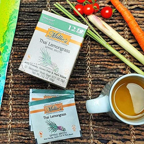 Millie’s Sipping Broth - Vegetable Broth -Natural-Gluten Free-Keto Friendly Thai Lemongrass 12 Count Box