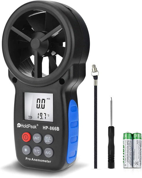 HoldPeak 866B Digital Anemometer Handheld Wind Speed Meter for Measuring Wind Speed, Temperature and Wind Chill with Backlight and Max/Min