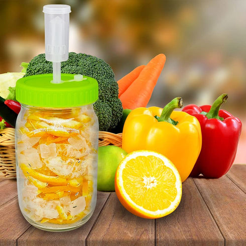 Fermentation Jars Kit - Included 2 Wide Mouth 36Oz Mason Jars, 2 Airlocks & Plastic Lids kit, Used to Make Sauerkraut, Kimchi, Pickles, Fermented Probiotic Foods, etc (Mason Jars Kit, Green Lid)