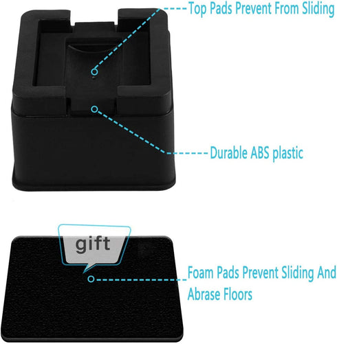 Joyclub 2 Inch Heavy Duty Bed Risers Durable and Stackable Bed Lifts Fits to Casters or Legs of Sofa, Table, Couch and Bed Frame (4 Pack)