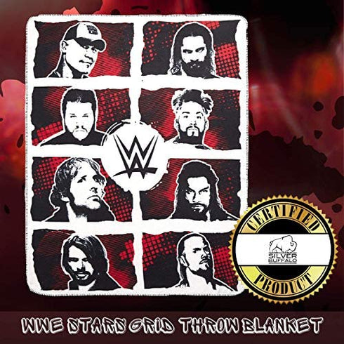Silver Buffalo Unisex WWE Superstar Grid Ink Fleece Throw Red and Black 50-in. x 60-in. One Size