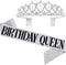"Birthday Queen" Sash & Rhinestone Tiara Kit - 21st 30th Birthday Gifts Birthday Sash for Women Birthday Party Supplies (Silver Glitter with Black Lettering)