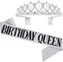 "Birthday Queen" Sash & Rhinestone Tiara Kit - 21st 30th Birthday Gifts Birthday Sash for Women Birthday Party Supplies (Silver Glitter with Black Lettering)