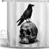 HIYOO Halloween Skull Raven Shower Curtain with Hooks, Horror Scary Skeleton Hallowmas Bathroom Art Decor Bathtub Black and White Shower Curtains, Waterproof Fabric - Mysterious Bird 60" W x 72" L