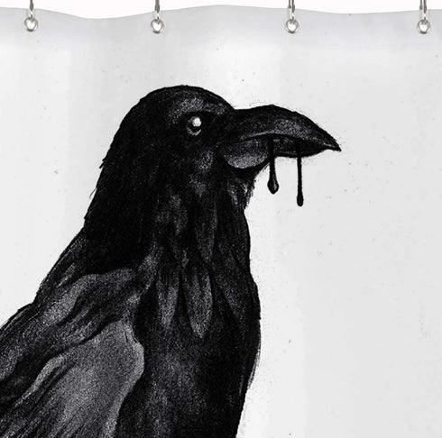 HIYOO Halloween Skull Raven Shower Curtain with Hooks, Horror Scary Skeleton Hallowmas Bathroom Art Decor Bathtub Black and White Shower Curtains, Waterproof Fabric - Mysterious Bird 60" W x 72" L