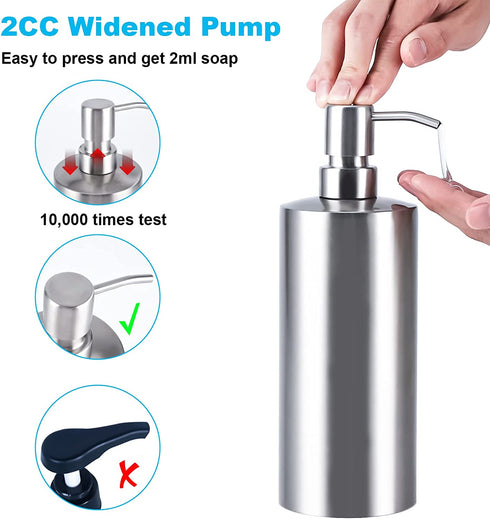 Large Hand Soap Dispenser 20oz Refillable Brushed Stainless Steel Dish Soap Dispenser for Kitchen Bathroom Countertop (20oz/600ml)