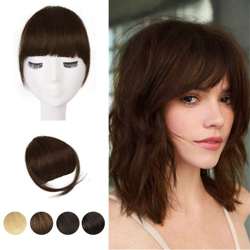 Clip in Bangs, BARSDAR 100% Human Hair Bangs Extensions French Bangs Neat Bangs with Temples Clip on Fringe Bangs Real Hair for Women Natural Color Washable/Dyeable(Neat-Dark Auburn Brown)
