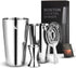 KITESSENSU Cocktail Shaker Set, 4-Piece Boston Shaker Cocktail Set Bartending Kit with 20oz & 25oz Drink Shaker Tins, Hawthorne Strainer, Double Measuring Jigger, Recipes Booklet Included