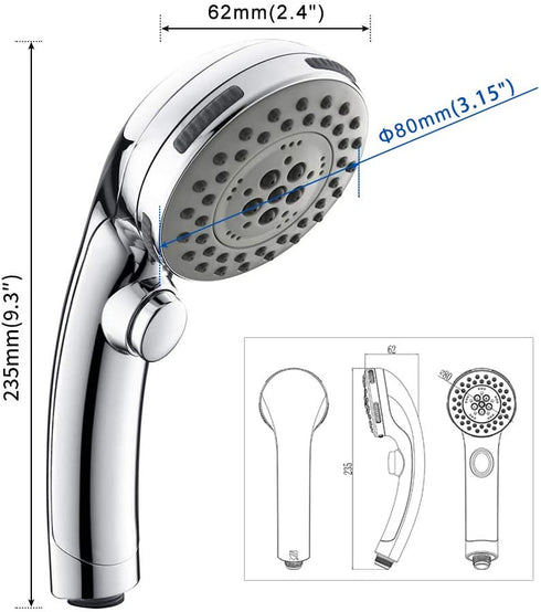 HOMELODY High Pressure Handheld Shower Head with ON/OFF Pause Switch 6-Functions Water Saving Shower head, Detachable Shower Head,Chrome Finish