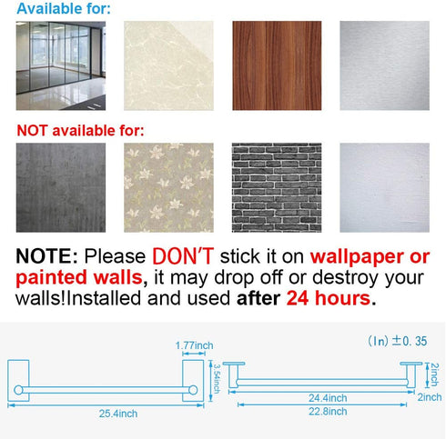 NearMoon Self Adhesive Bathroom Towel Bar - Stainless Steel Bath Wall Shelf Rack Hanging Towel Stick On Sticky Hanger Contemporary Style, NO Drilling (Matte Black Finish, 24-Inch Towel Rack)