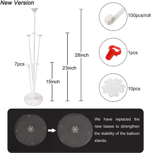 RUBFAC 7 Sets of Balloon Stand Kits, Reusable Clear Balloon Stand Holder for Table, Including Glue, Tie Tool, Flower Clips, Table Balloon Stand Suitable for Birthday Wedding Party Decorations