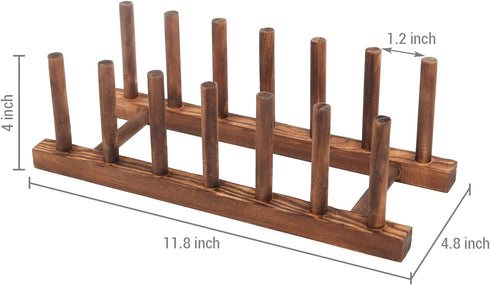 MyGift Brown Wood Dish Drying Rack, Kitchen Countertop Plate Display Holder with 6 Slots, Set of 2