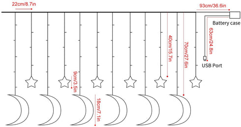 Curtain Lights 138 LEDs USB and Battery Powered Moon Star Window Fairy String Lights with 8 Flashing Modes for Bedroom, Home, Garden, Wedding, Christmas Party Decoration2