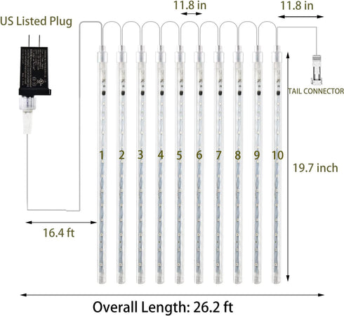 housewife cabinets Meteor Shower Lights,10 Tubes 360 Led 50cm Waterproof Christmas Lights Outdoor, Plug-in Hanging Holiday Fairy String Lights Rain Drop Falling Lights for Xmas Rooftop Patio