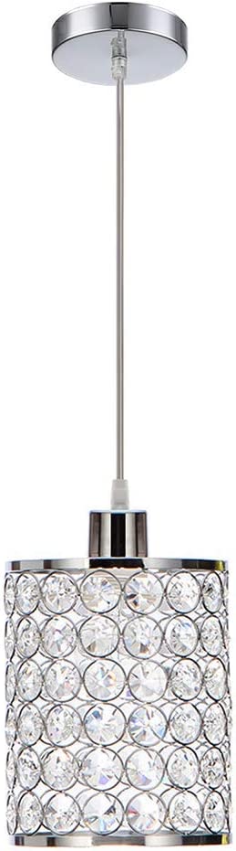 Cuaulans 1 Pack Modern Chrome Crystal Ceiling Pendant Light Fixture, Adjustable Pendant Lighting for Kitchen Island Window Dining Room Bedroom