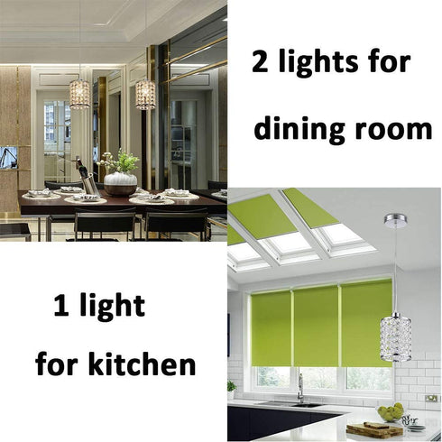Cuaulans 1 Pack Modern Chrome Crystal Ceiling Pendant Light Fixture, Adjustable Pendant Lighting for Kitchen Island Window Dining Room Bedroom