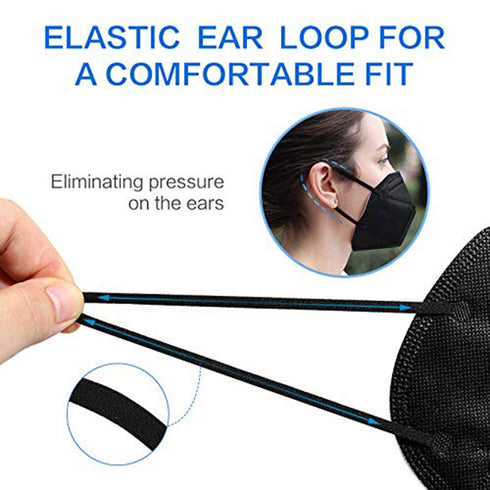 ApePal 5-Layer Disposable KN95 Face Masks Wide Elastic Ear Loops Safety Face Mask,Black,20 PCS/Pack