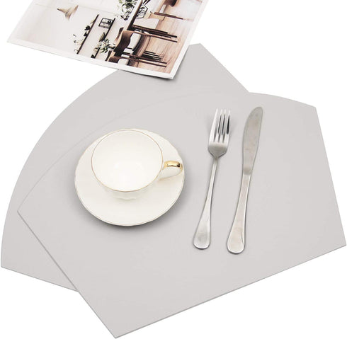 U'Artlines Placemats Faux Leather Set of 4 Round Table Mat Waterproof Coffee Mats Heat Resistant Wedged Place Mat for Kitchen Dining Table (4pcs, Gray)