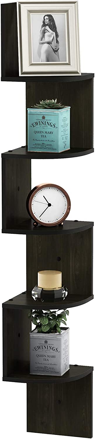 Furinno Rossi Wall Mount Floating Corner Shelf, 3-Tier Radial Set of 2, Espresso