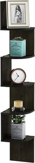 Furinno Rossi Wall Mount Floating Corner Shelf, 3-Tier Radial Set of 2, Espresso