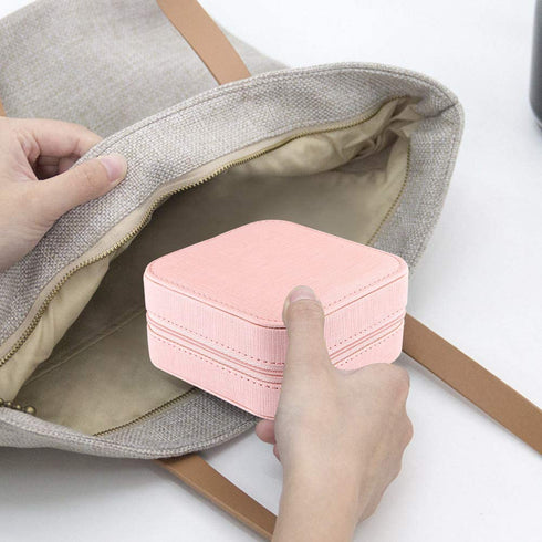 JIDUO Duomiila Small Jewelry Box, Travel Mini Organizer Portable Display Storage Case for Rings Earrings Necklace,Gifts for Girls Women (Girl Pink)