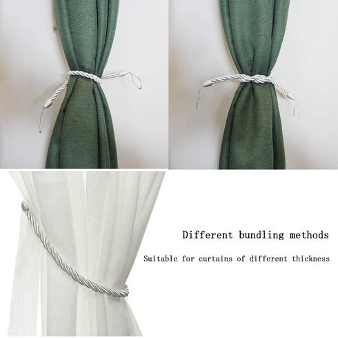 BEL AVENIR Curtain Ropes Tiebacks Tie-Backs, Curtain Handmade Holdbacks with 2 Metal Screw Hooks - White 2 Pack