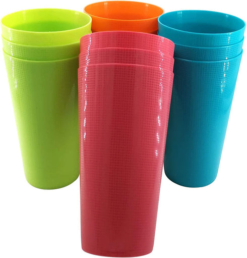 Large Plastic Cups set of 12 BPA-Free Dishwasher Safe Colorful Unbreakable 35-Ounce mixed Drinkware Tumbler