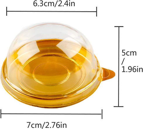 100 PCS Clear Plastic Mini Cupcake Box Round Cupcake Mooncake Dessert Container Box Cookies Muffins Dome Box for Weddings Birthdays and Other Holiday Parties Gift Box (Gold)