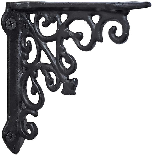 4 Pack Heavy Duty and Thick Cast Iron Victorian Shelf Bracket, Antique Black, Small 5x1x 5 inches, L-Shaped Shelf Bracket, DIY Projects, Hardware Included, JS-90-061 by North American Country Home