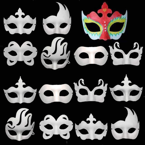 14 PCS White Paper Masks Half Face Masquerade Masks DIY Party Mask Mardi Gras Mask Blank Plain Masks for Funny Party Halloween Art Project Performances