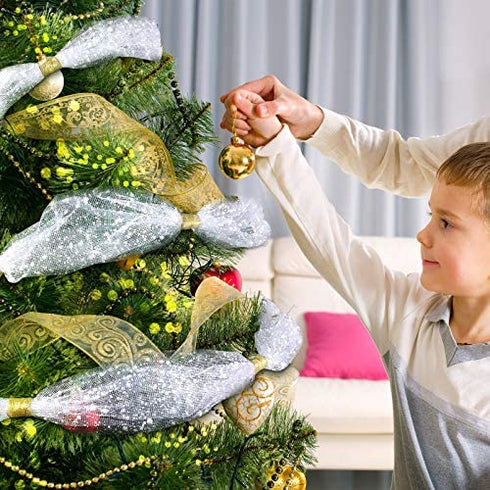 4 Rolls Christmas Poly Mesh Ribbon 10 Inch x 16 Yards, Snow Poly Mesh Ribbon Tree Decoration Mesh Ribbon Snowball Decorated Mesh Ribbon for Christmas Party Box Decoration (White)