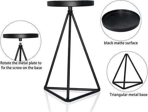 MAINFOR Candle Holder for Pillar Candle Stand Candlesticks, Holiday Wedding Fireplace Geometric Decor Candles Holder for Table Centerpiece, Set of 3 Black Wrought Iron Tall Candle Stick Holder Floor