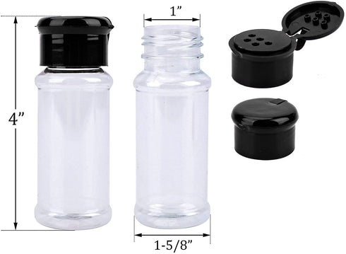 Kingrol 36 Pack Plastic Spice Jars with Black Sifter Caps, 3 FL OZ Reusable Seasoning Jars for Powders, Herbs, Spices, Sauces