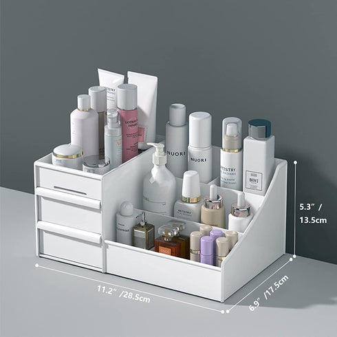 LtyTz Makeup Desk Organizer With Drawers - Countertop Bathroom Skincare Organizer for Cosmetics, Vanity Holder for Lipstick, Brushes, Lotions, Eyeshadow, Nail Polish and Jewelry Sundries, A-White