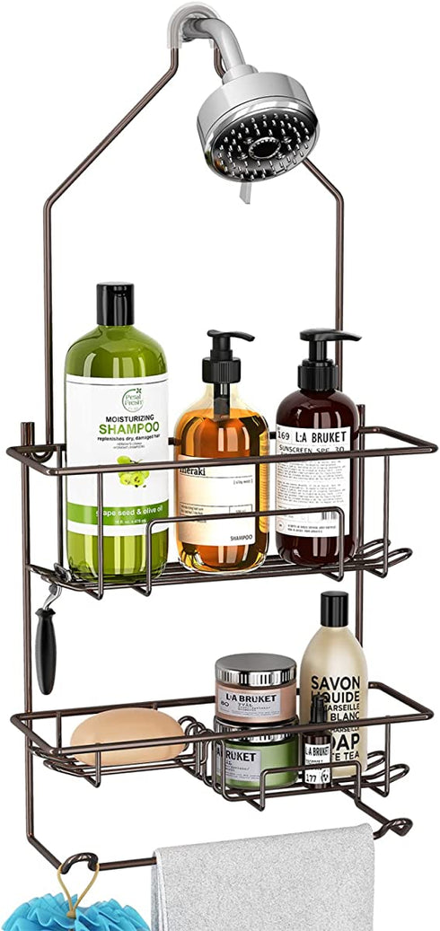 Hanging Shower Caddy over Shower Head, Bathroom Shower Organizer, Shower Storage Rack, Shampoo and Soap Holder, Bronze