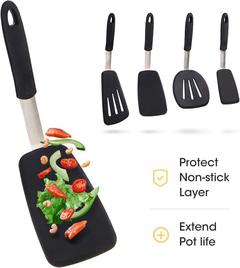 MICHELANGELO Silicone Spatula Set, Spatula Turner, Spatulas Silicone Heat Resistant, Large Spatulas for Nonstick Cookware, Turner Spatulas for Kitchen Use, Black Spatula 4-Piece